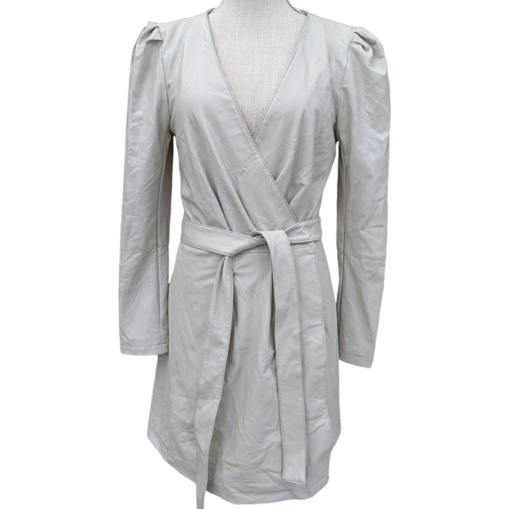 7 For All Mankind Faux Leather Size S Wrap Dress Off White/Ivory NWT